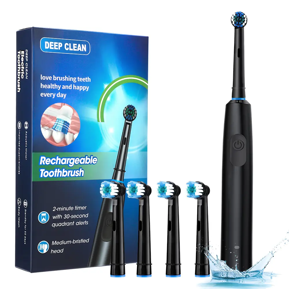 Electric Toothbrush 5 Modes Rotary Toothbrushes with 4 Replacement Soft Brush Heads Toothbrush for Adults