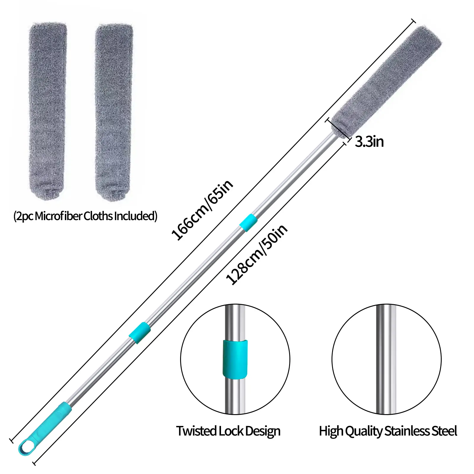 Retractable Gap Dust Cleaner Cleaning Tools with 2 Microfiber Dusting Cloths Long Handle 65inches Washable and Retractable Duster Brush for Cleaning U