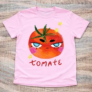 Cute Pink And Orange Tomato Baby Tee – Y2K Vintage Cartoon Aesthetic Top