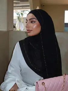 1pc Modal Soft Headscarf, Chain Decoration, Elegant Evening Modest Hijab, Comfortable High Elastic Fabric, Non-Transparent Hijab, For Muslim, Formal