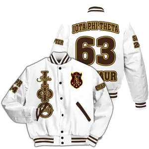 Iota Phi Theta Custom Chapter Varsity Jacket, Personalized Gilded Gold Sleeves White Letterman, 1963 Fraternity Brotherhood Greek Life Member Gift