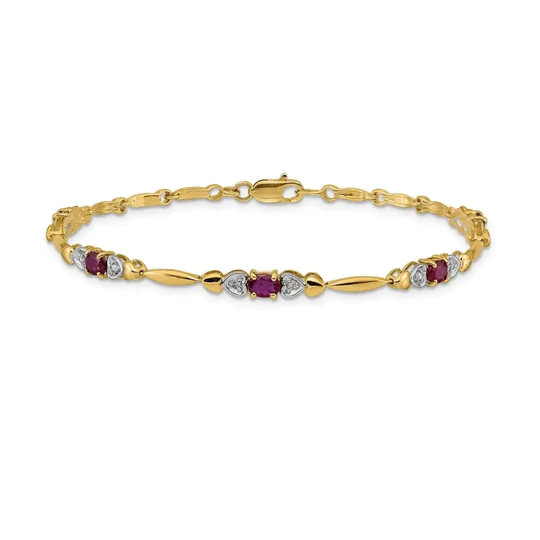 Genuine Ruby 14K Gold Bracelet Heart