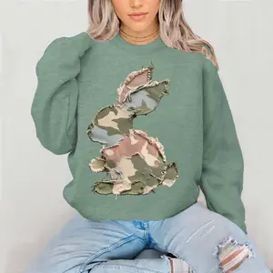 Camo Bunny Crewneck Sweatshirt Gildan Everyday Style Super Soft Unisex Fit Streetwear Graphic Top warm Womenswear Casual Printed Long Sleeve  spring religious Easter
