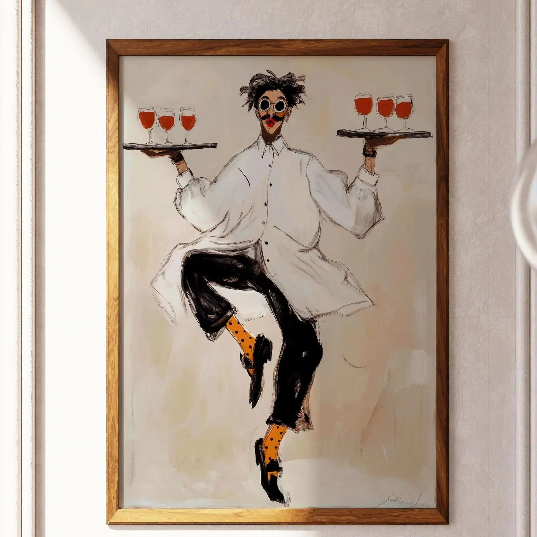 Whimsical Waiter Print Dancing Sommelier Poster Wine Lover Wall Art Modern Eclectic Home Decor