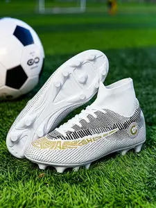 Youth Professional Soccer Cleats, Boys Girls High Top Long Studs Anti-Slip Training Shoes, Student Grass Field Competition Shoes, Football Shoes, Football Boots