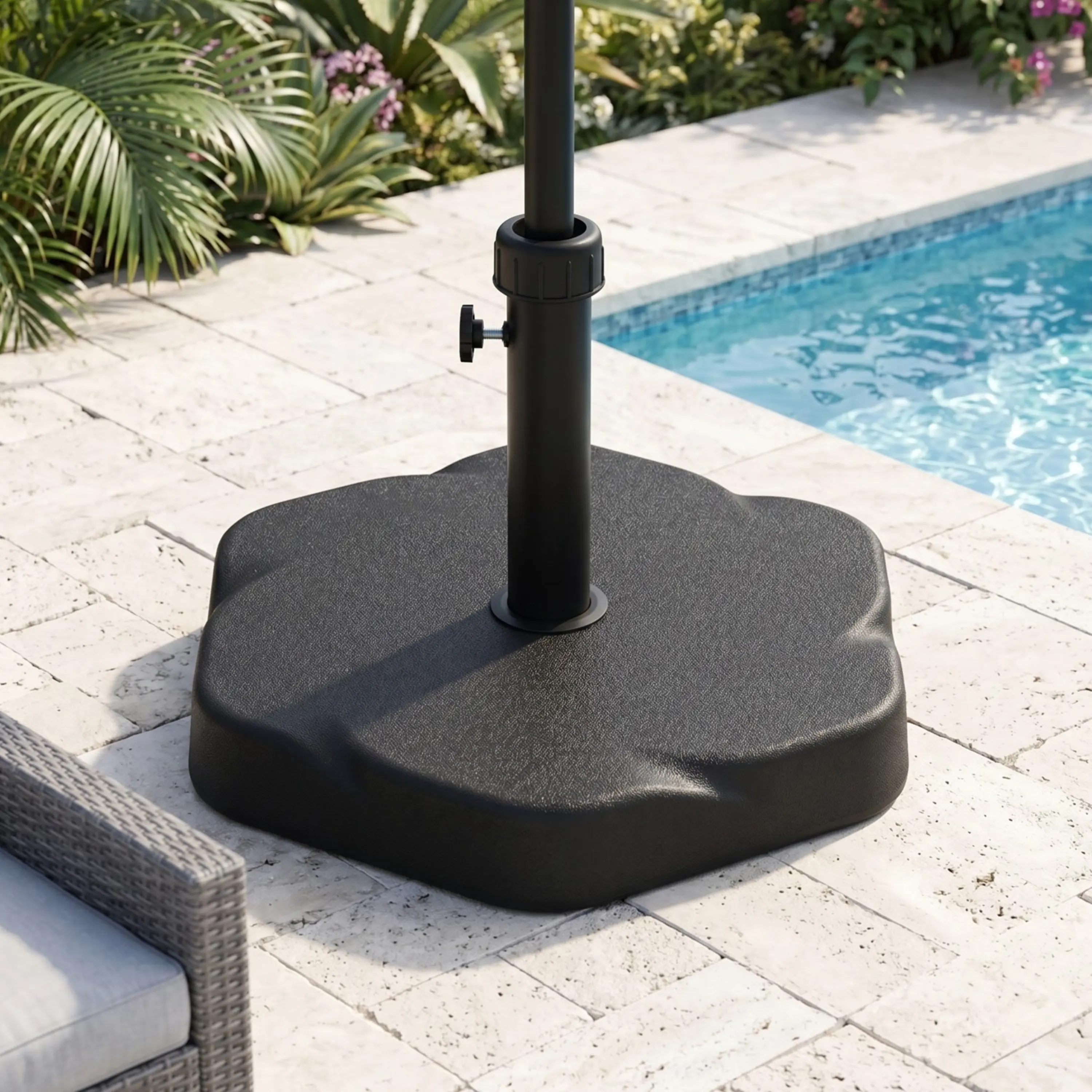 65-Pound Hexagonal Outdoor Umbrella Base, Black Concrete-Resin Stand for Patio, Garden, Poolside, Fits 32-48mm Poles, Weather-Resistant
