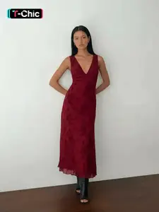 Women's Floral Print Knit Deep V Neck A Line Dress, Elegant Sleeveless Plunge Neck Bodycon Long Dress, Ladies Summer Clothes for Party Holiday Wedding Guest, Summer Dresses