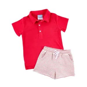 Bold, Bright and Brave Polo Short Set - Red & White Soft Knit 2Pc Set for Boys