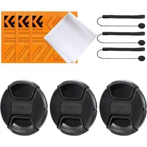 K&F Concept 46mm Lens Cap, 9-in-1 Center Pinch Lens Cover + Anti-Loss Keeper Leash + Microfiber Cleaning Cloth Kits Compatible with Nikon, Canon, Sony, Fujifilm Camera Lenses