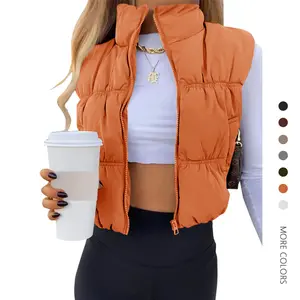 Danedvi Women's Crop Puffer Vest Winter Zip Up Lightweight Warm Padded Sleeveless Coat Casual for Cozy Comfort
