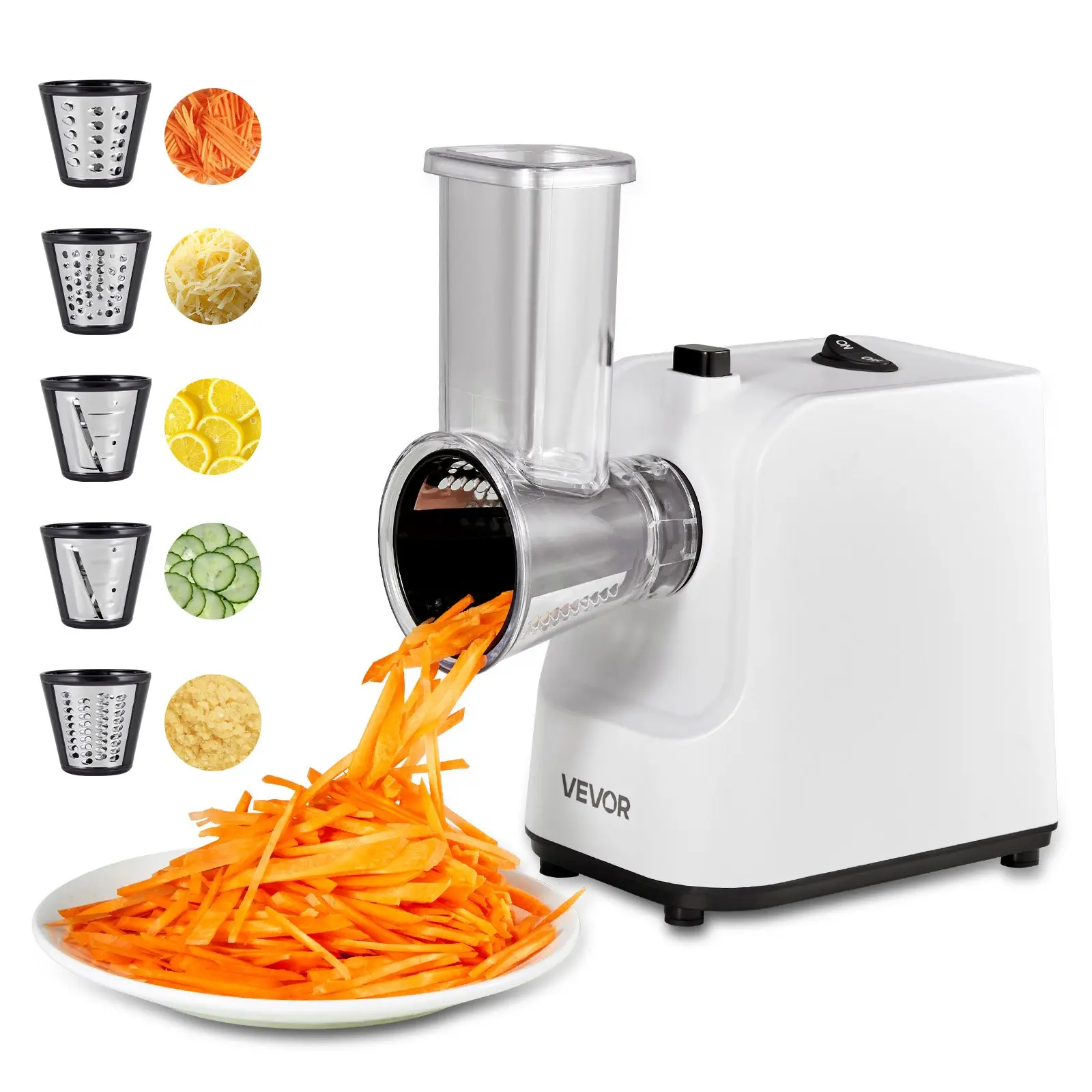 VEVOR Kitchen Electric Cheese Grater Machine with 200W High Power Motor, 5 Multi-Cut Stainless Steel Blades - Cutter, Salad Maker, Smooth Meal Prep Tool for Fruits & Vegetables