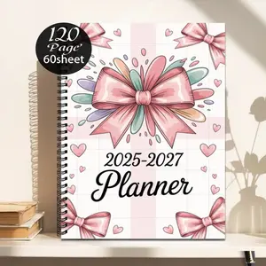 Three-Year Planner Notebook, Sweet Bow Design, Dual Coil Binding, 120 Pages, Large Capacity, Ideal for Students and Professionals