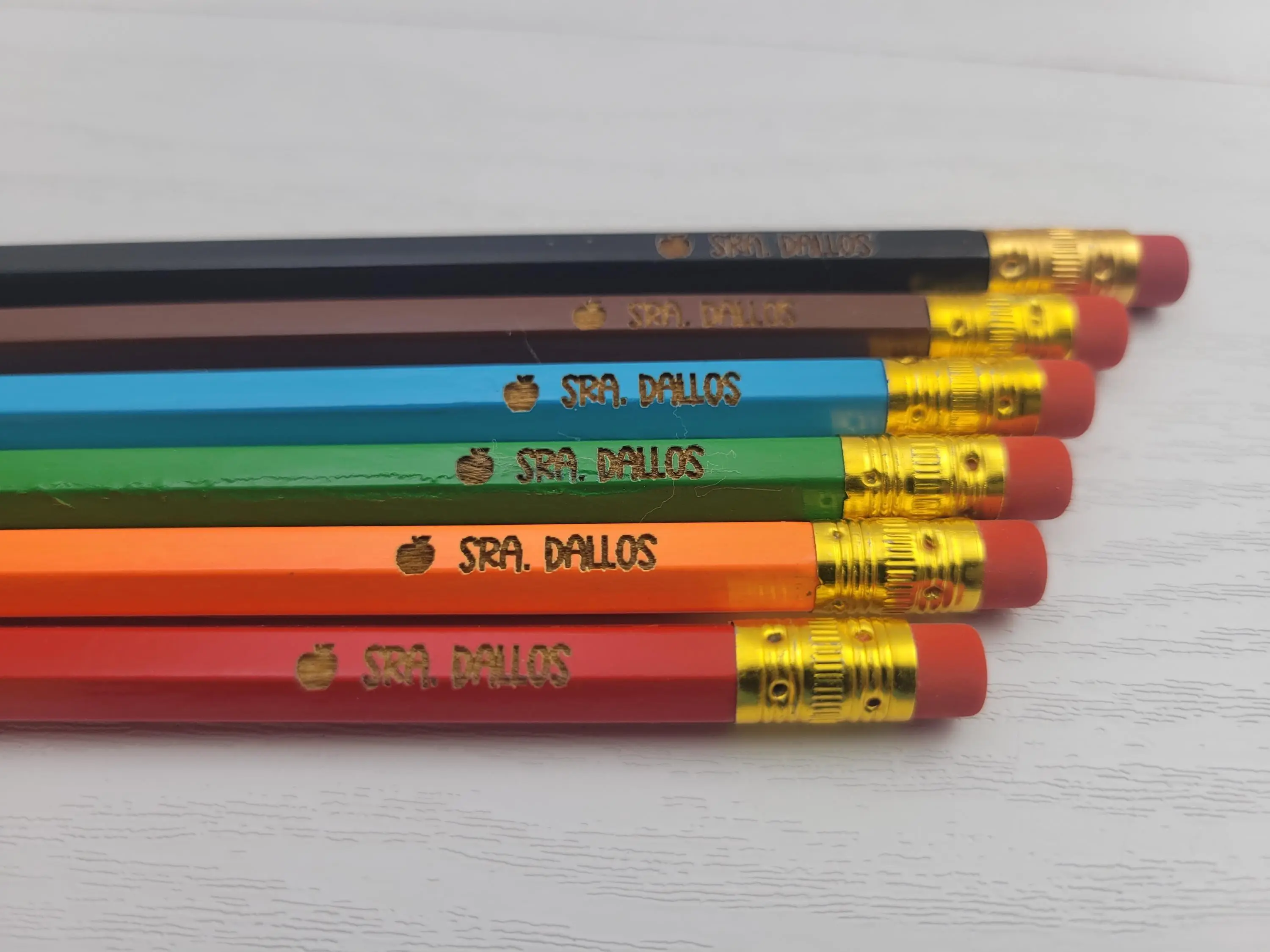 Personalized Engraved Pencils: Custom Back to School Supplies, Teacher Gift (Set of 6) in Bold Rainbow