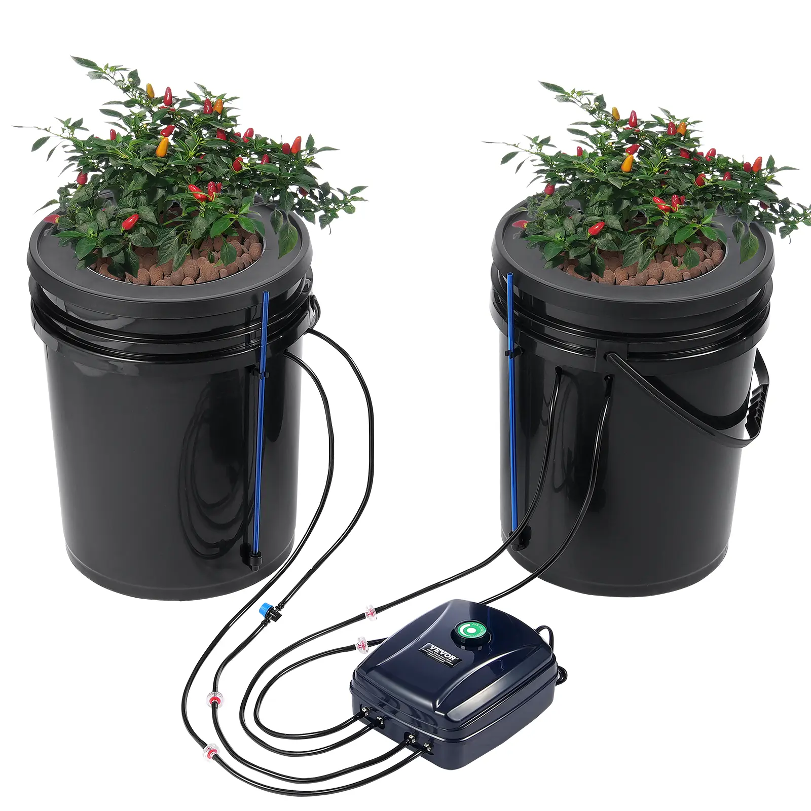 【BackToSchool】VEVOR DWC Hydroponics Grow System, Hydroponic Growing System with Top Drip Kit, Deep Water Culture 5-Gallon 2 Buckets, with Air Pump, Air Stones and Water Level Device for Leafy Vegetables