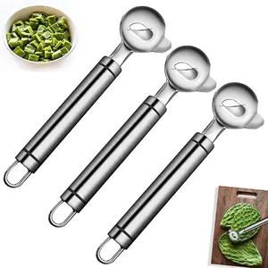 Peeler Tools, Stainless Steel Cactus Paring Knife and Peeler Spoon Long Handle Slicing Noodle Cutter with Hole for Cactus Kitchen Cooking Noodles