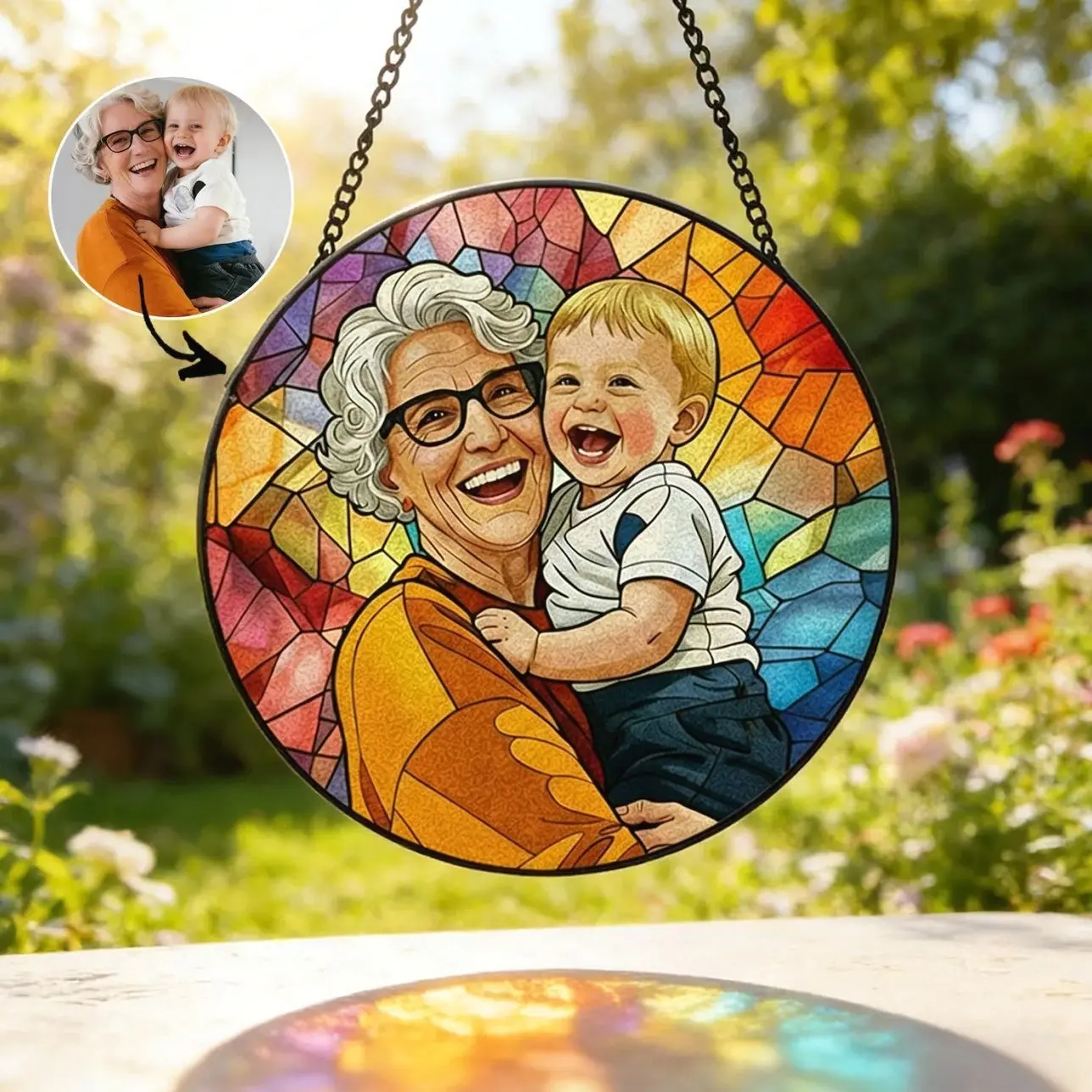 9 ops Personalized Family Portrait Stained Glass Suncatcher, Custom Memorial Gift from Photo, Healing Window Art for Cherished Memories