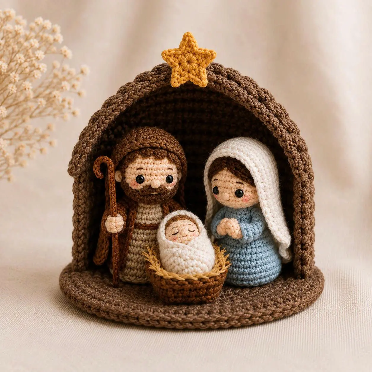 Handmade Crochet Nativity Set with Stable | Amigurumi Holy Family | Christmas Decor | Christian Gift