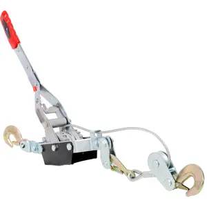 4T HAND Winch PULLER,DOUBLE GEAR,3 HOOKS, 12FT Cable,Power Cable Puller with Dual Gears Ratchet System for Easy Hand Pulling