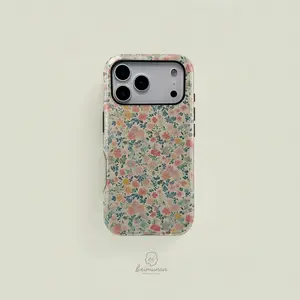 Vintage Floral Print Phone Case, Durable Shockproof Fashion Cover for iPhone 11-17 Pro Max, Samsung Galaxy S25-S23 Ultra