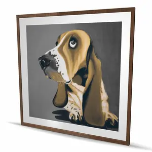 Begin Home Decor C1FM4848VH5T7L 48 x 48 in. Gold Basset Hound Dog Print Wall Art - Modern Framed Home Decor