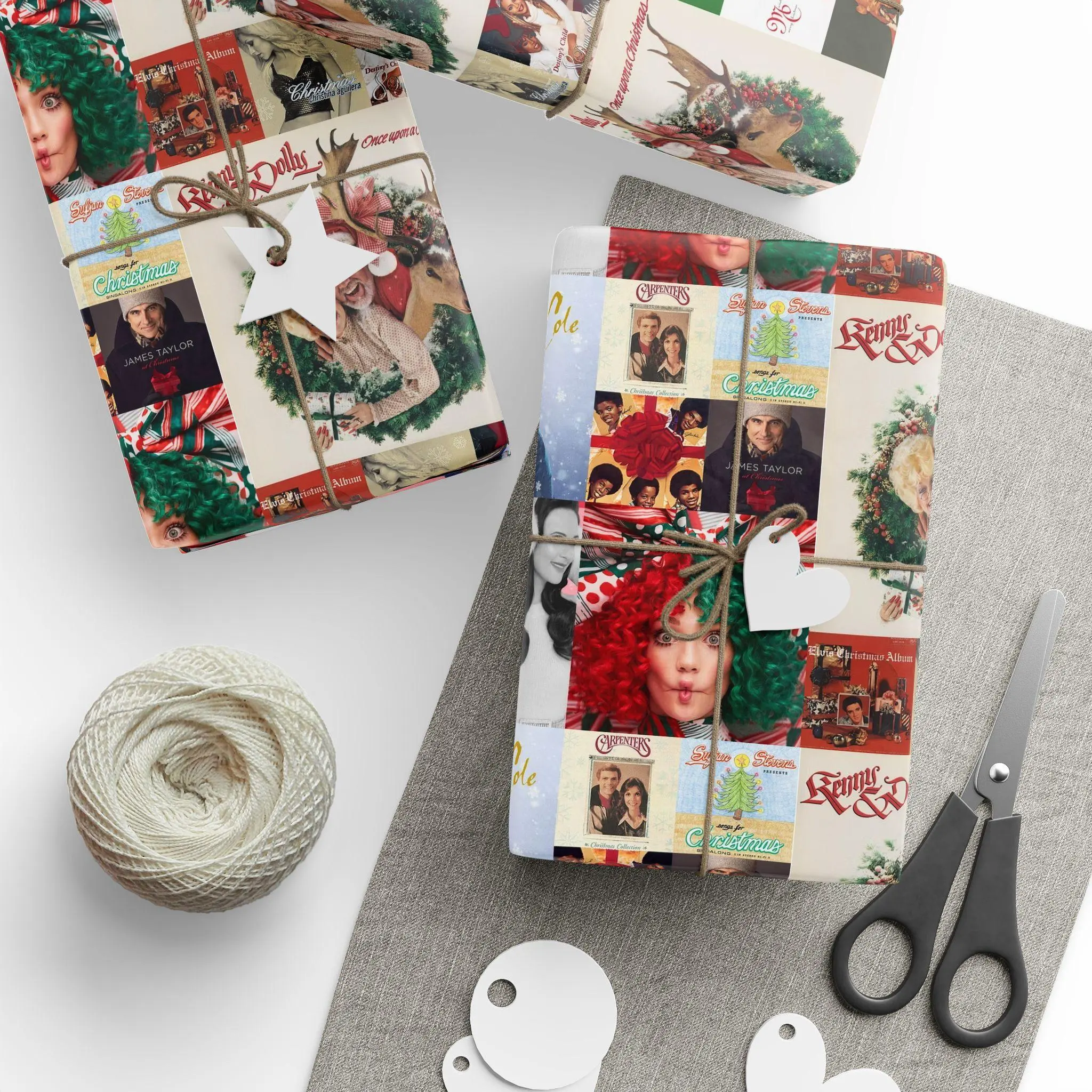 Vintage Modern Christmas Album Covers Collage Premium Eco Friendly Decorative Gift Wrapping Paper 30x36 or 30x72 Vibrant Colors High Quality USA Made