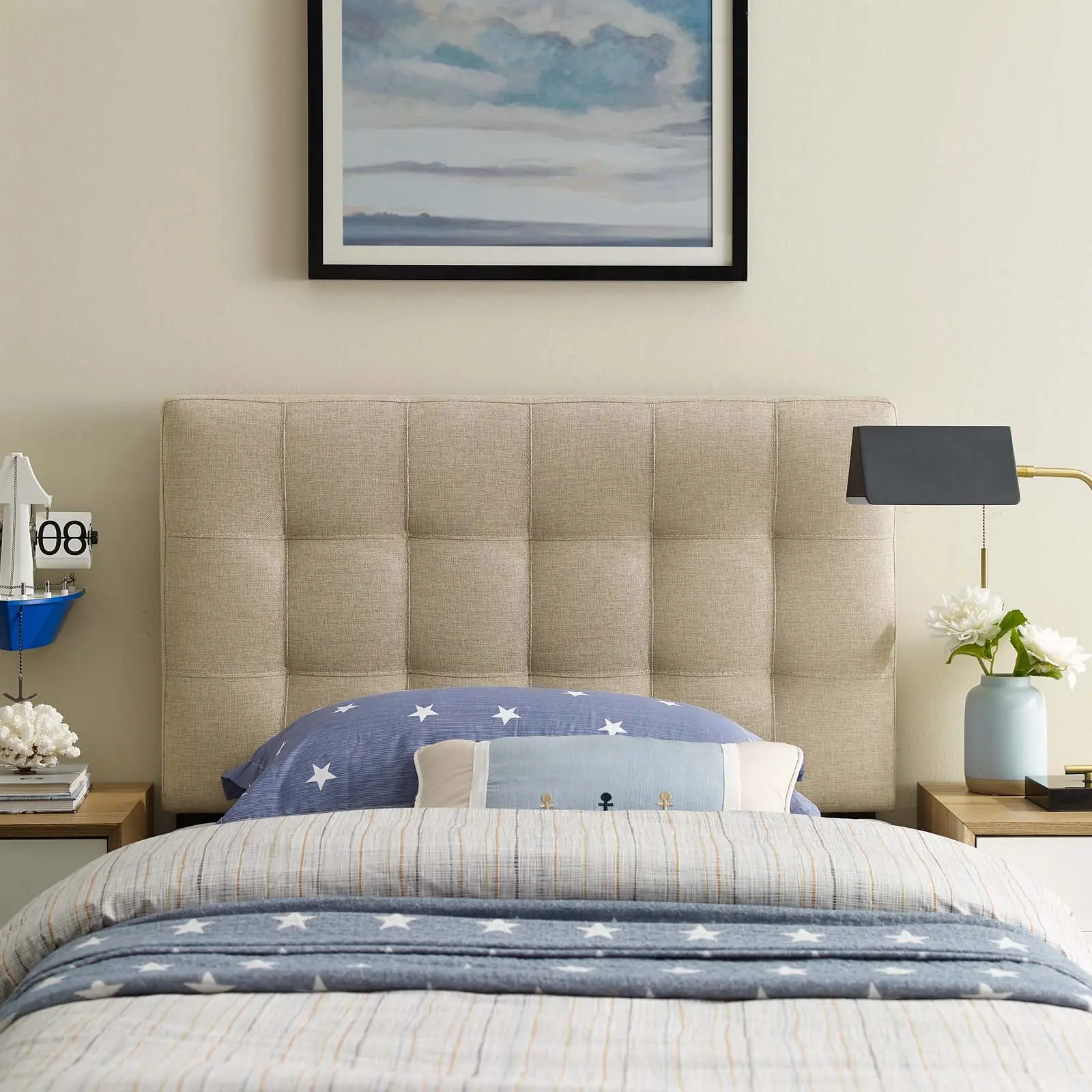 Modway Lily Twin Linen Upholstered Headboard, Beige - Contemporary Upholstered Bed Headboard for Twin Beds, Lightweight Indoor Use Bedroom Furniture