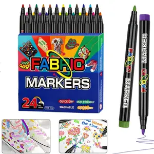 12/24 Color Waterproof Fabric Markers Set – Washable, Fade-Resistant, Smudge-Proof Fabric Paint Pens for Clothing, Canvas Bags, Shoes, and DIY Textile Art Projects, Perfect Gift for kids & Adults