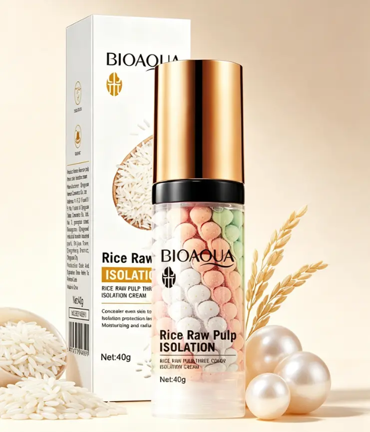 BIOAQUA Rice Raw Pulp 3-Color Isolation Cream - Color-Correcting, Hydrating & Oil-Control Primer to Say Goodbye to Dull Skin