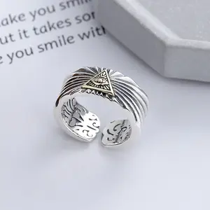 New Fashion Old Trend Heavy Industry God's Eye Pattern Irregular Texture Open Ring Men