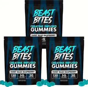 Beast Bites Creatine Infused Gummies with Creapure NSF Certified 5g Monohydrate per Serving Sweet Blue Raspberry Flavor Non-GMO Gluten Free Vegan