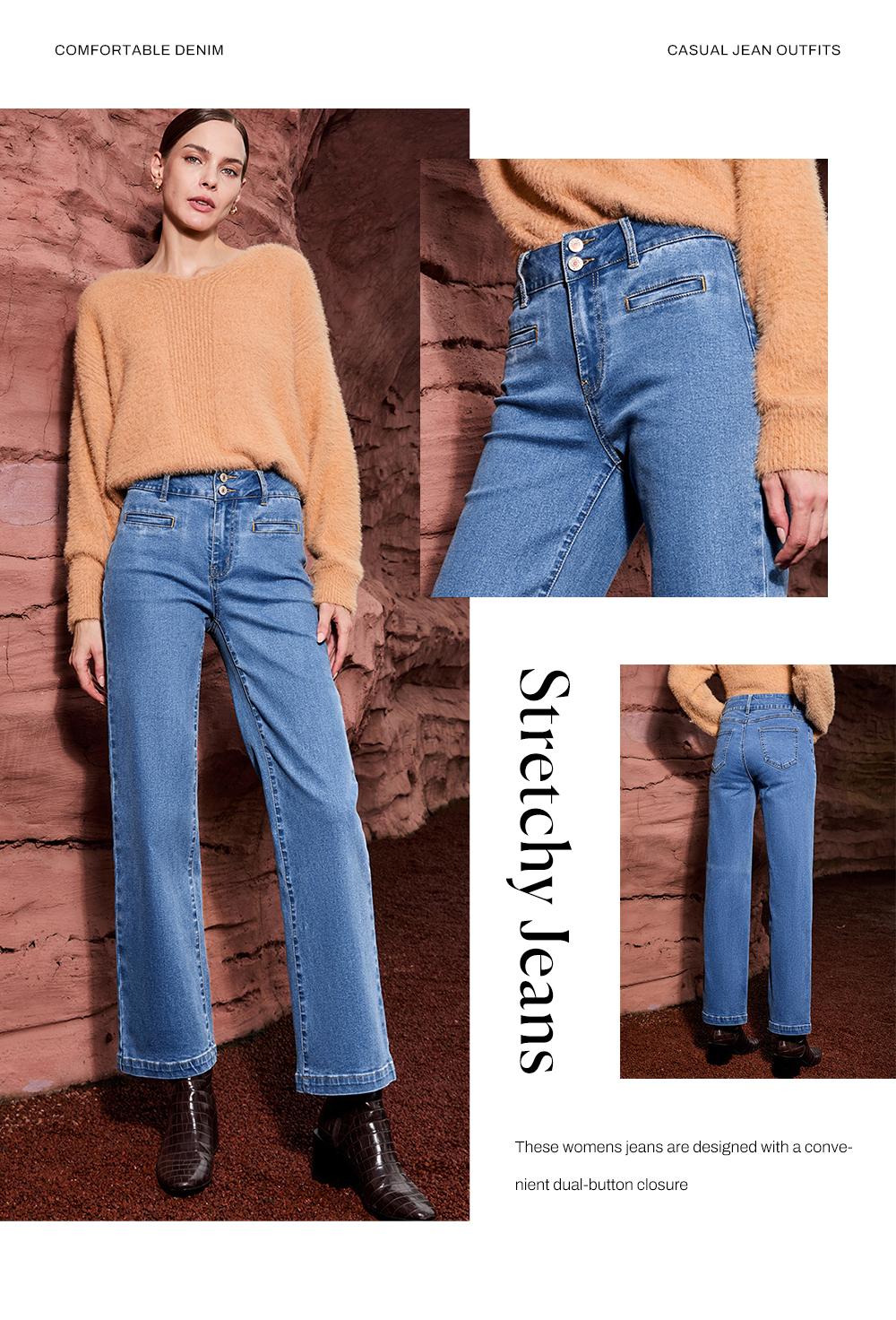 Sidefeel Women's Jeans High Waisted Straight Leg Stretchy Jeans Trendy Welt Pockets Loose Wide Leg Zimbaplatinum Denim Pants