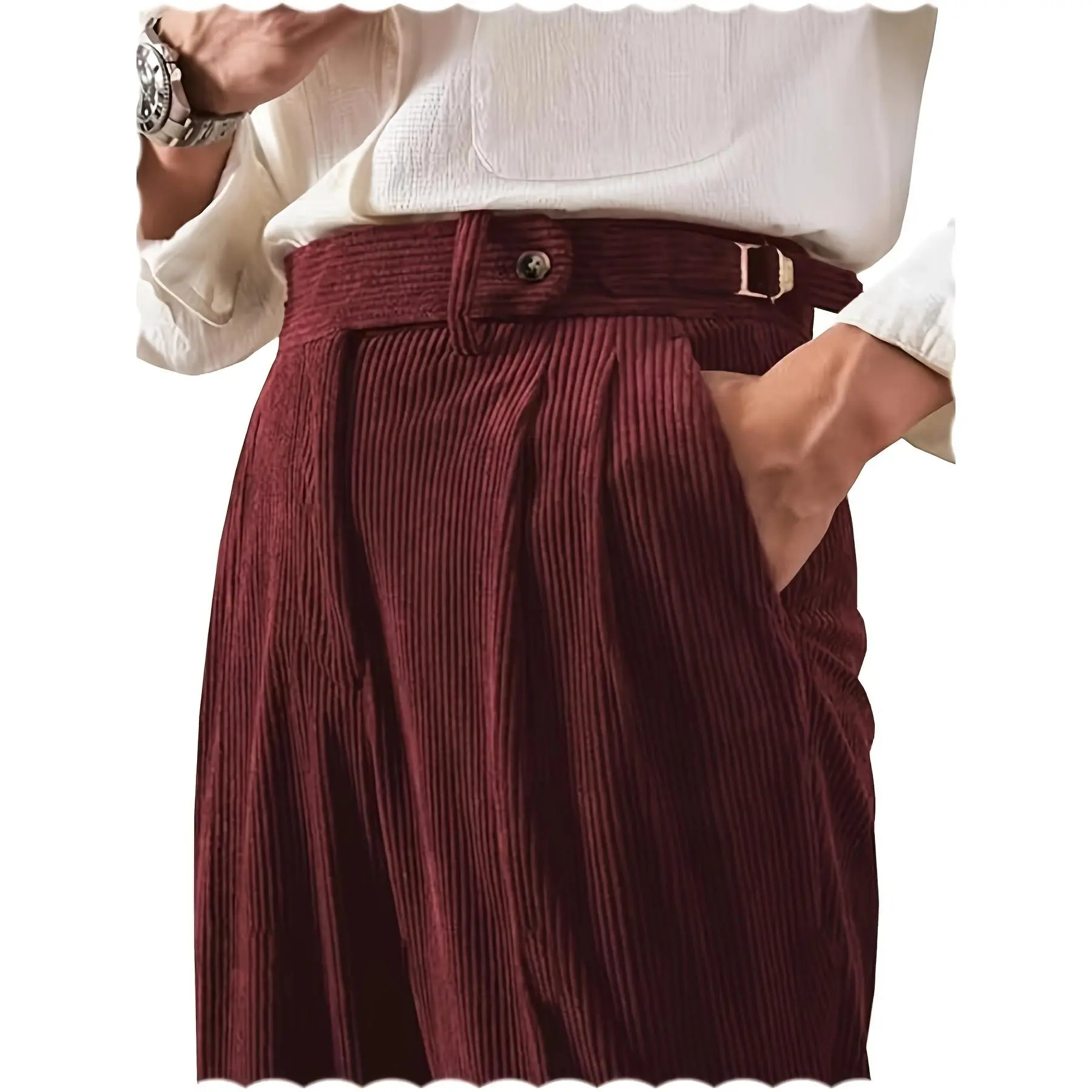 Classic Fit Corduroy Trousers for Men, Stretchy And Casual, Perfect for Winter And Great As Gifts for Thanksgiving And Christmas Burgundy