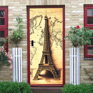 2pcs Vintage Paris Eiffel Tower Wall Sticker World Map Background Art Decal Living Room Bedroom Study Entrance Self Adhesive Removable Wallpaper MuralHome Decor  Collage Self-Adhesive Door Sticker