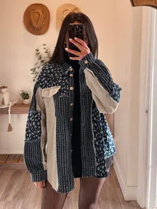 Patchwork Mix Media Print Oversized Denim Shacket