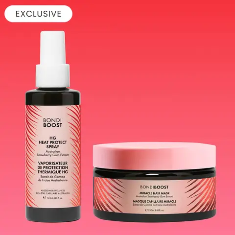 Strawberry Gum Heat Protect Spray & Miracle Hair Mask by BondiBoost, TikTok Exclusive, Antioxidant-Rich Strawberry Gum Extract Duo for Shine & Strength, Silky Hydrated Glossy Hair