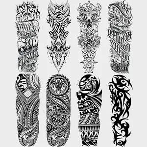 8 Pcs Full Arm Temporary Tattoo Stickers, Tribal Totem & Polynesian Design, Waterproof Realistic Fake Tattoos for Halloween Party Decor