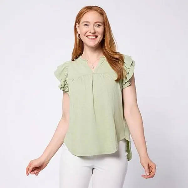 DG2 by Diane Gilman Cotton Modal Flutter Sleeve Blouse