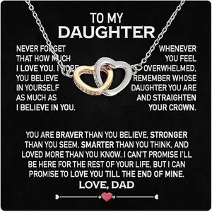 Gifts For Daughter From Father - To My Daughter Necklace From Dad With Heartfelt Message, Beautiful Gold Jewelry Gift From Love Daddy On Graduation Birthday Wedding, Daughters Jewelry Gift Box