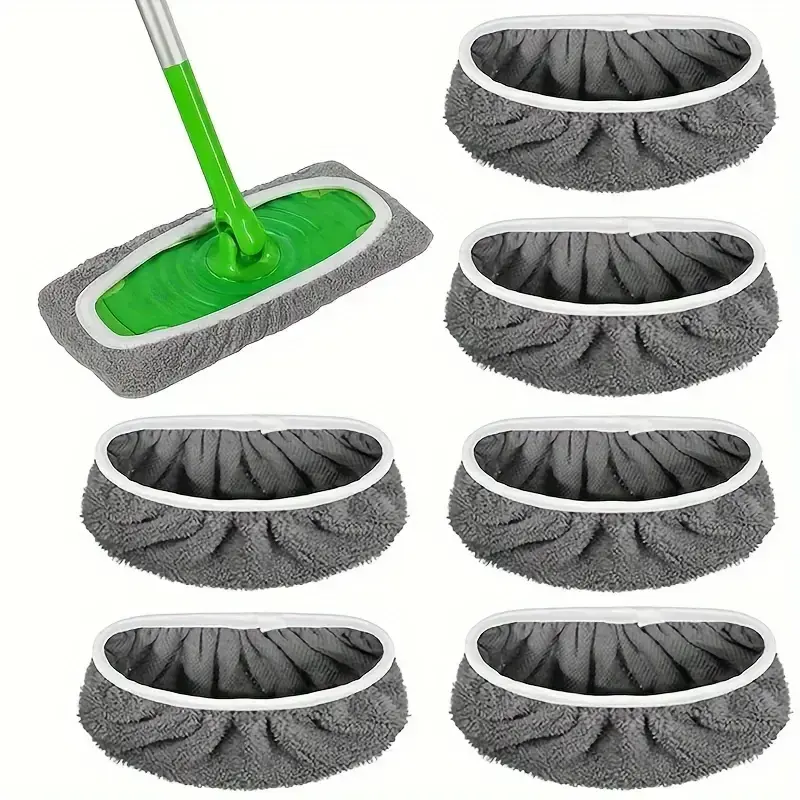 Microfiber Mop Pads - 6-Pack Gray 12x31" Flat Replacement Heads for Green Handle Mop, Durable Absorbent Home Cleaning Accessories, Flat Pad