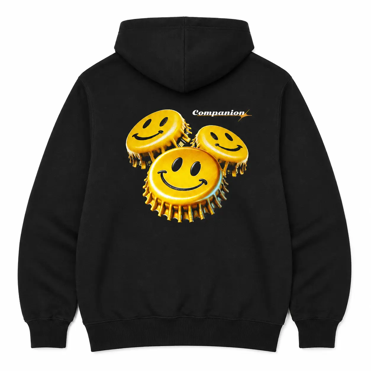 "It's All Good" Smiley Face Print Hoodie – Black Unisex Pullover with a Relaxed Fit; Casual Street-Style Long-Sleeve Top    3831