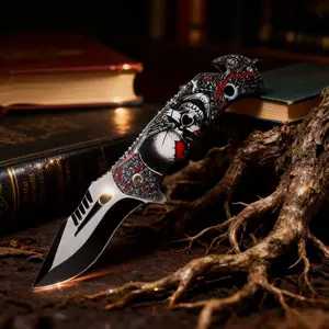 Black 3D printed pocket folding knife, durable and portable, suitable for outdoor exploration, multi-functional tool, suitable for camping, with glass breaking function, a gift for relatives and friends during festivals