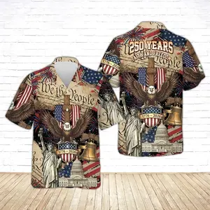 Vintage USA 250th Anniversary Hawaiian Shirt, America 250 Button Shirt, Patriotic Eagle, Statue Of Liberty, 250 Years Of Freedom and Faith Gift