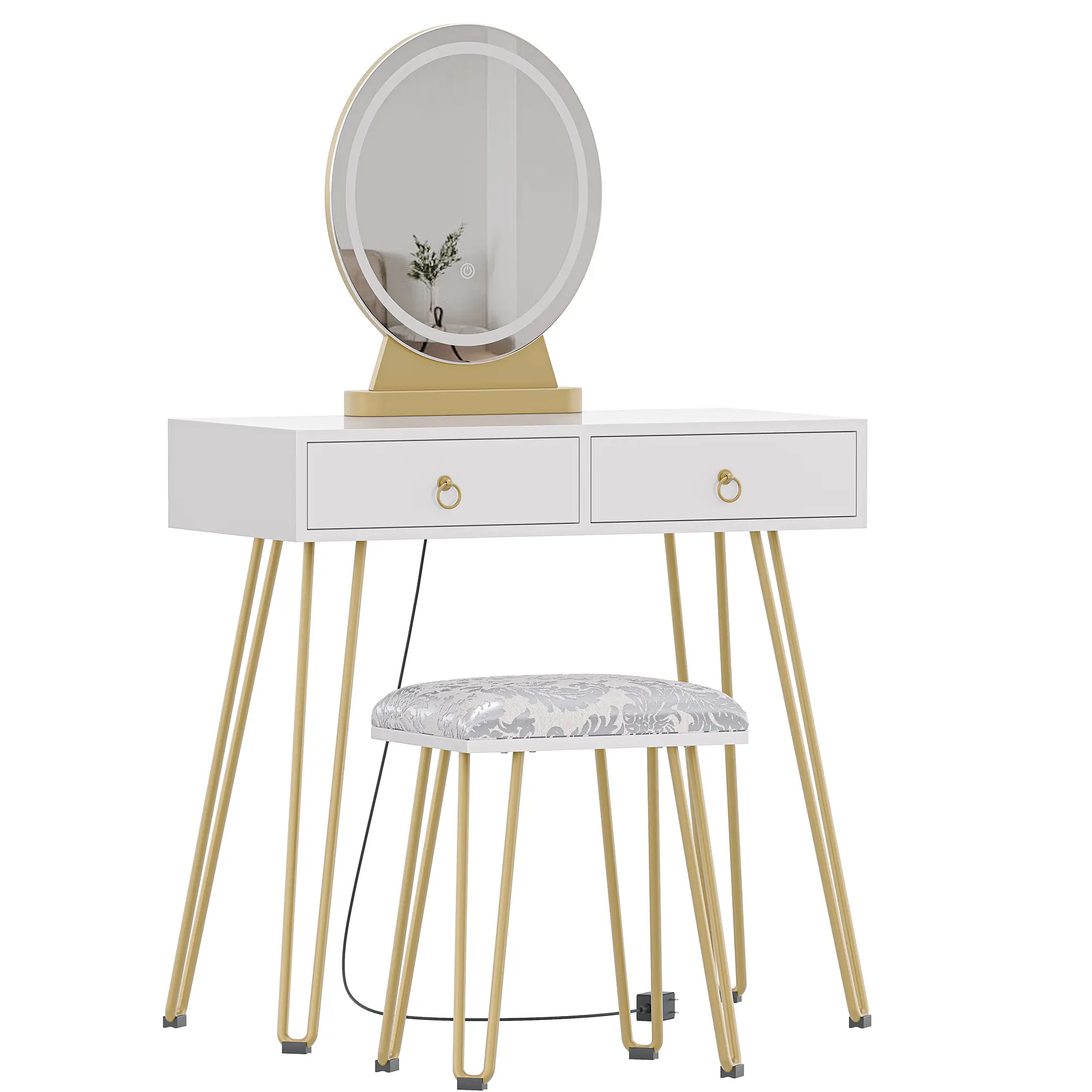 GARVEE Contemporary Dressing Table Set with Lighted Mirror and Upholstered Stool, Mirror With Light