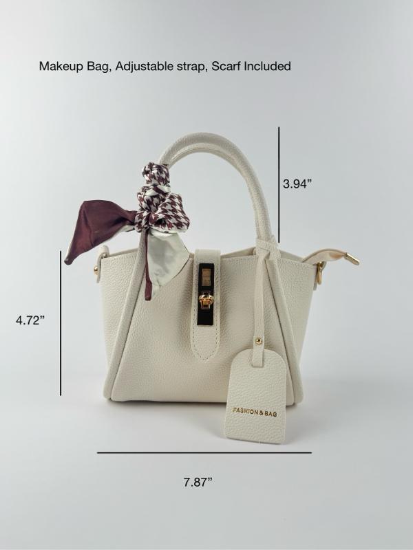 Women’s Twilly Scarf Decor - Fashionable Small-size Crossbody Bag with Adjustable Strap, Simple Lychee Pattern, Trendy Daily Wear Commuter Bag, Adorable Purse for Spring& Summer