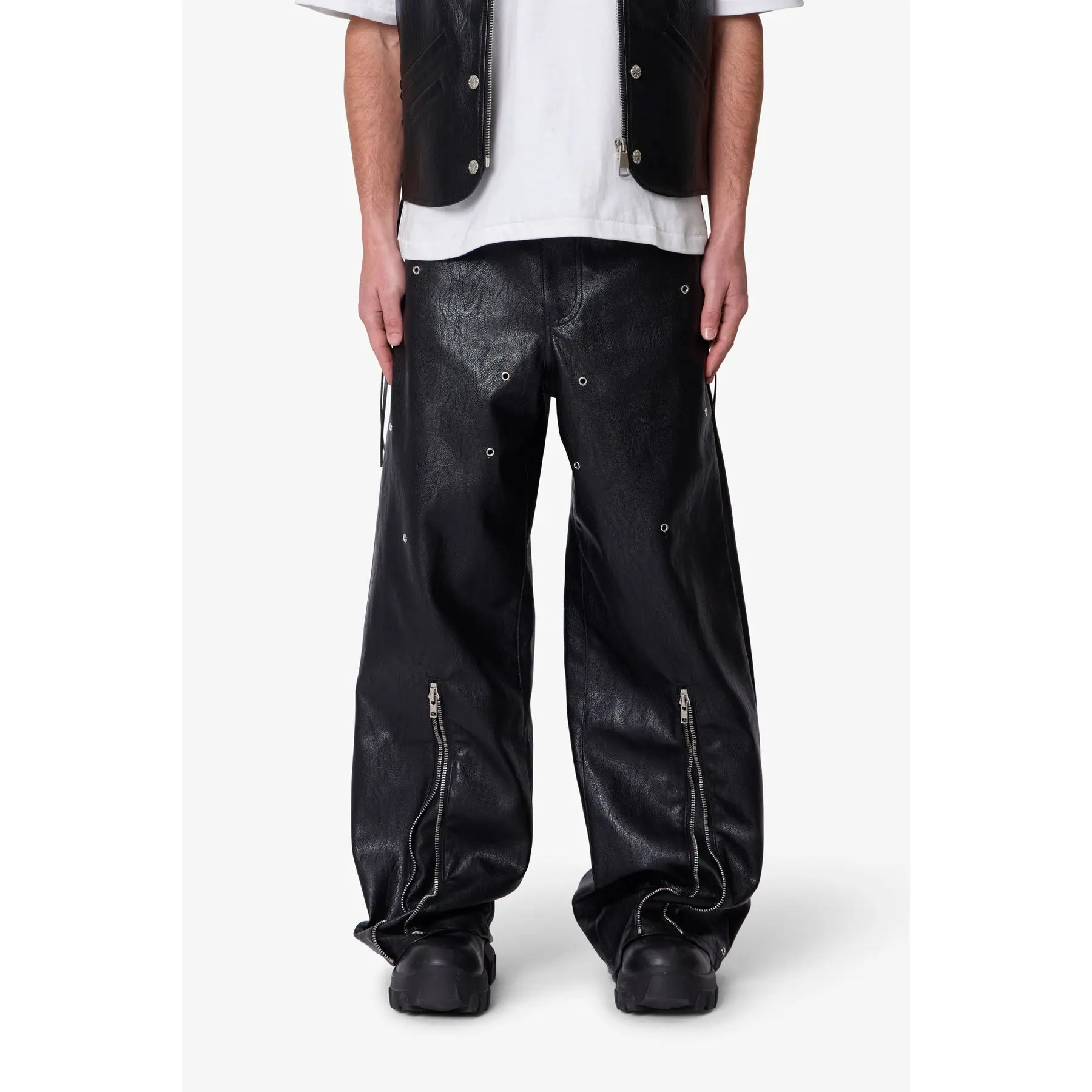 mnml Leather Rave Zip Pants - Black - TikTok Shop