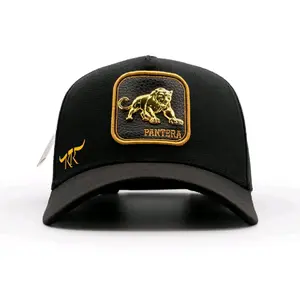 Men's THE KING RANCH PANTERA Gold Cap with Unique Ornaments for Casual Wear Black Trucker Hat