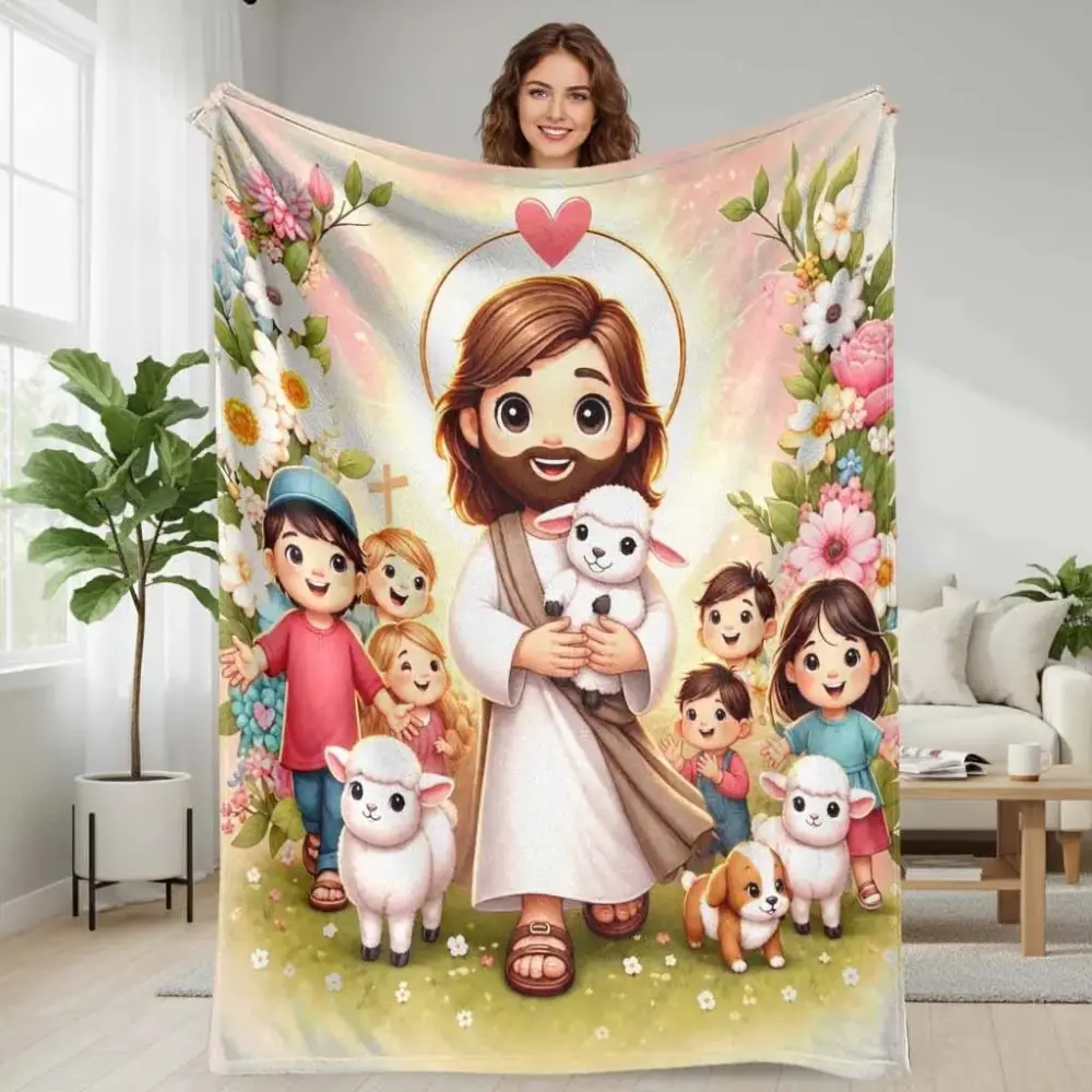 Adorable Jesus Print Fluffy Fabric Furry Design Snuggly Blanket for Bedding & Throws, Fluffy Fabric Blankets, Furry Design Blankets