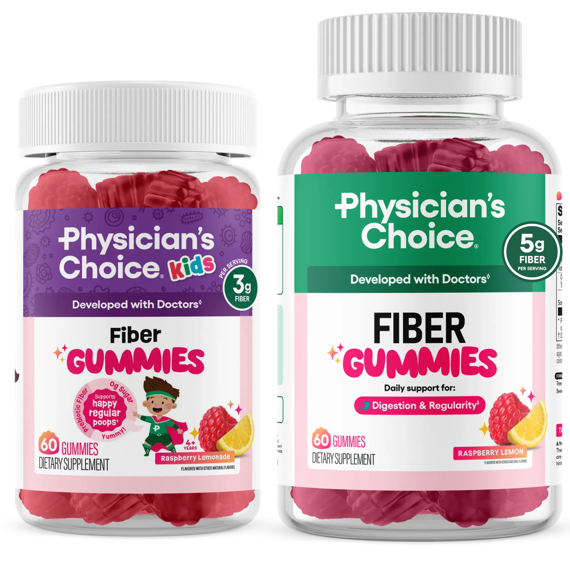 Physician's Choice Family Fiber Gummies Bundle: Kids & Adult Prebiotic Fiber Gummies for Digestive Health & Regularity