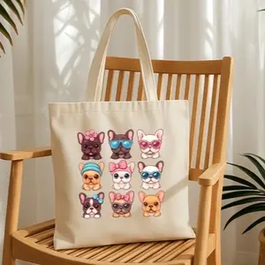 French Bulldogs Tote Bags with Adorable Cartoon Design for Everyday Use