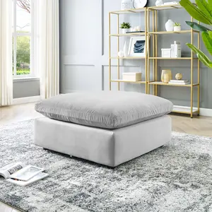 Modway Commix Down Filled Overstuffed Performance Velvet Ottoman in Light Gray